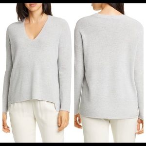 Eileen Fisher Boxy Shimmer Merino Wool Blend Top Sweater Gray Womens M NWT.